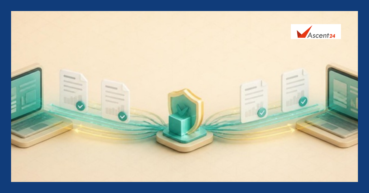 Illustration of business systems linked together, with the Ascent24 logo